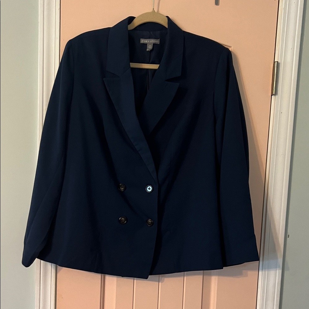 Jessica London Dark Navy Double-Breasted Blazer